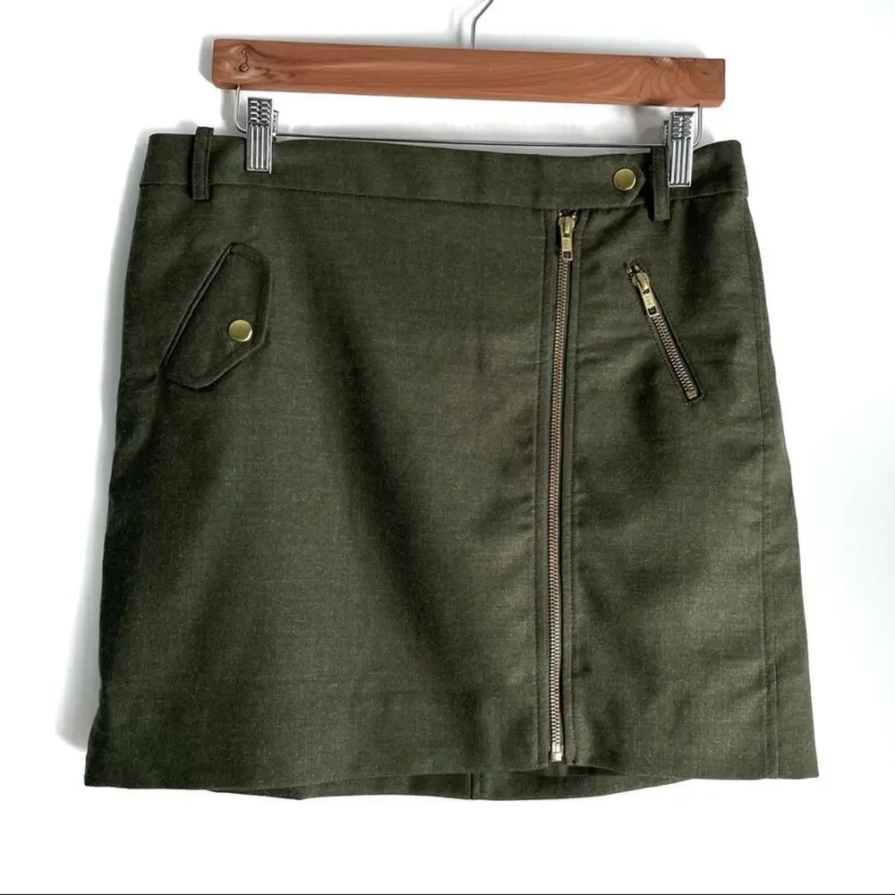 J. crew motorcycle mini front zip skirt gold zipper pockets - Picture 2 of 6